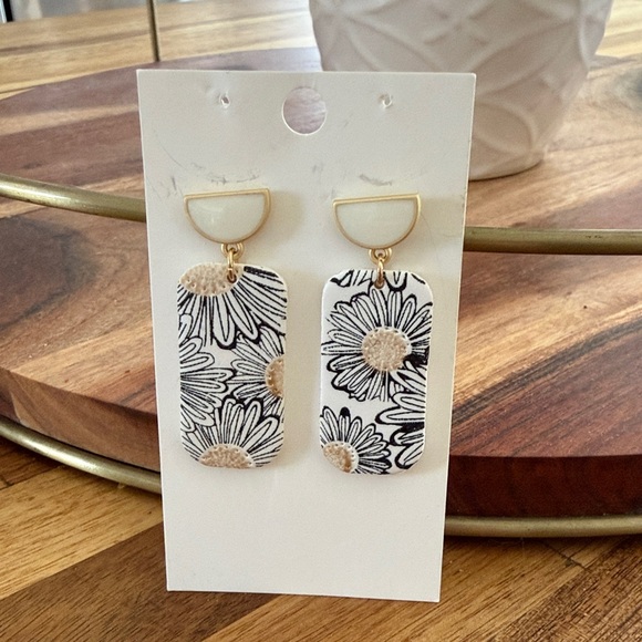 Jewelry - Floral Drop Earrings with Gold Accents
